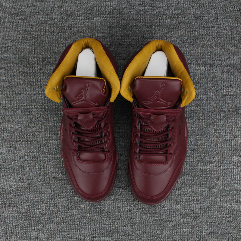 New Air Jordan 5 Wine Red Yellow Shoes