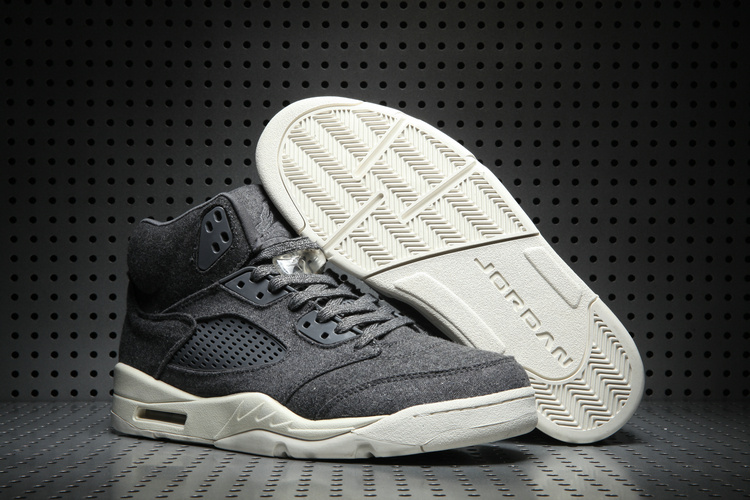 New Air Jordan 5 Wool Black White Shoes - Click Image to Close