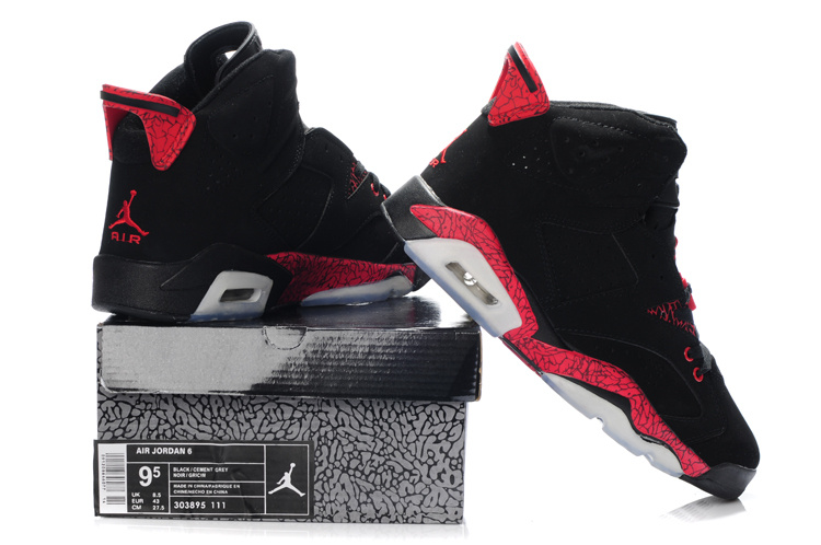 Latest Air Jordan 6 Black Grey Red - Click Image to Close