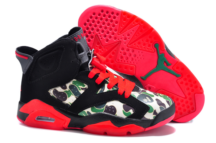 New Air Jordan 6 Black Red Monkey Head Print Shoes For Women - Click Image to Close