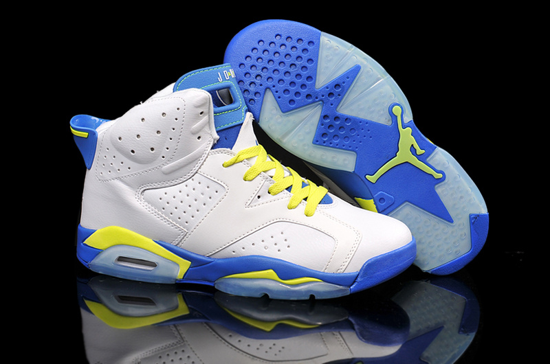 New Air Jordan 6 Retro White Blue Yellow Shoes - Click Image to Close