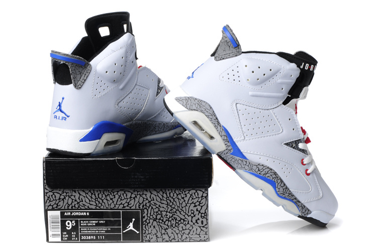 Latest Air Jordan 6 White Cement Blue Red