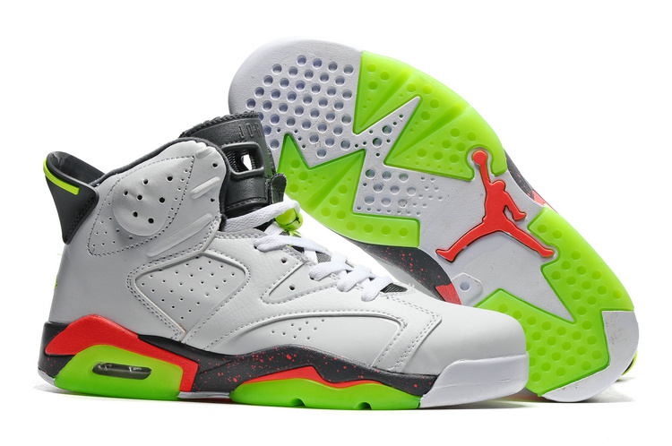 New Air Jordan 6 White Grey Fluorscent Green Sole Shoes - Click Image to Close