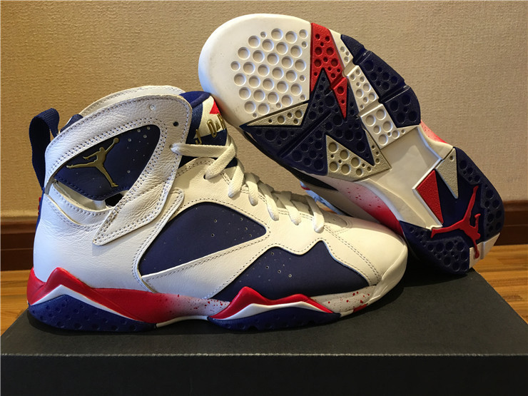 New Air Jordan 7 2016 Olympic White Blue Red Gold Shoes