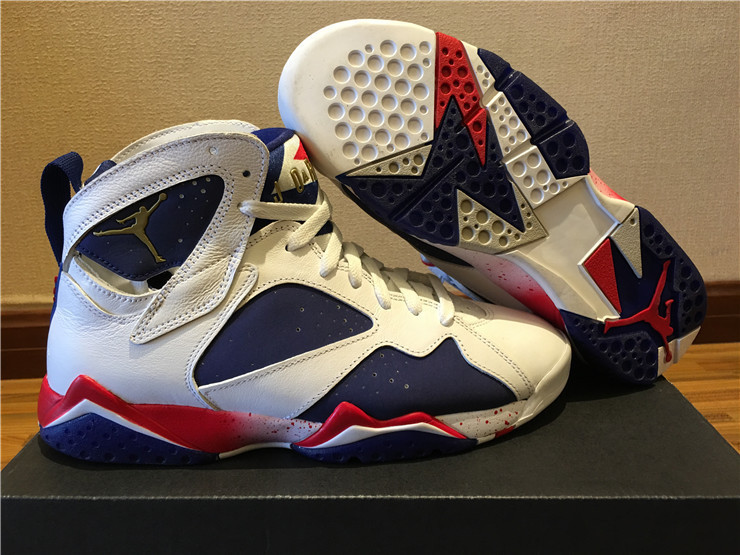 New Air Jordan 7 2016 Olympic White Blue Red Gold Shoes - Click Image to Close