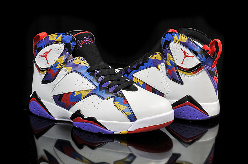 New Air Jordan 7 Retro OG White Blue Black Red Yellow Shoes - Click Image to Close