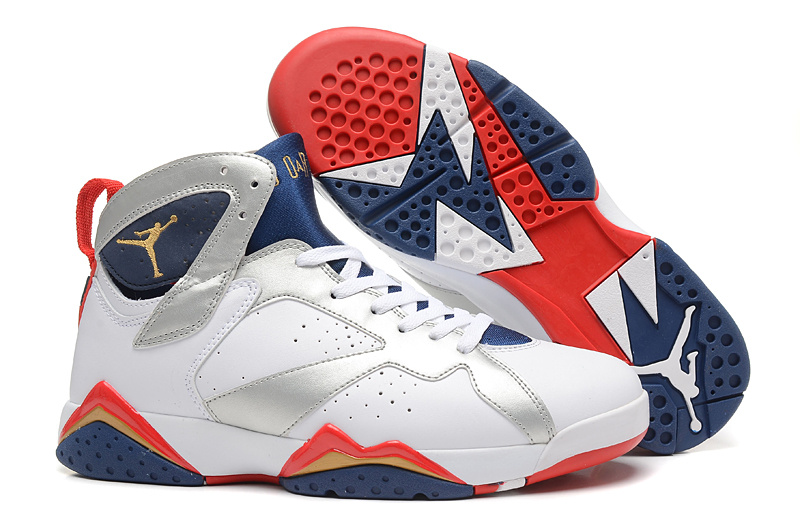 New Air Jordan 7 Retro White Silver Blue Red Shoes - Click Image to Close