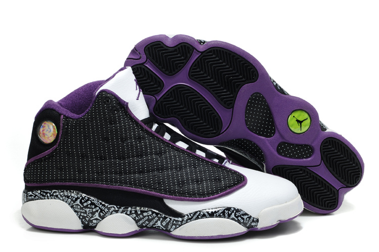 Latest Air Jordan Retro 13 Black White Purple Shoes - Click Image to Close