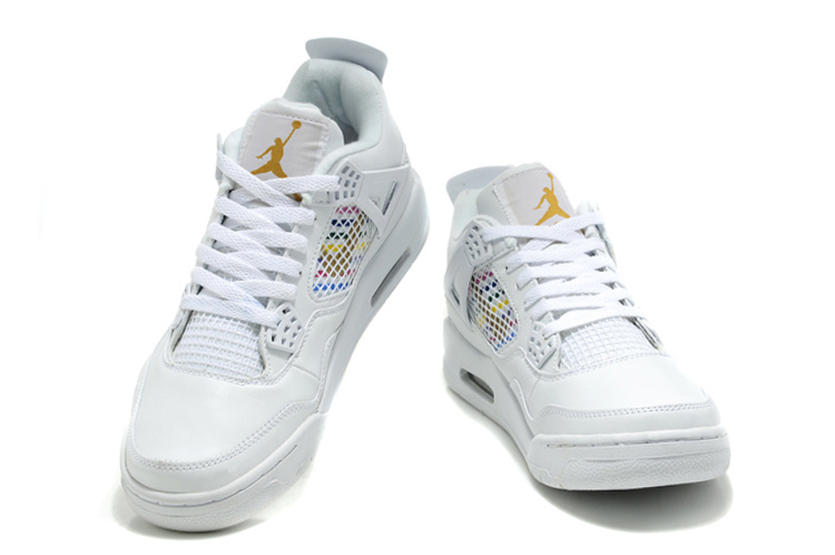 Air Jordan Retro 4 White Yellow Logo Shoes - Click Image to Close
