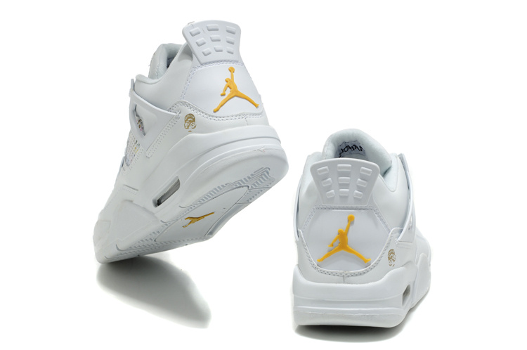 Air Jordan Retro 4 White Yellow Logo Shoes