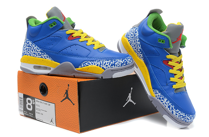 New Arrival Air Jordan Spizike Blue Yellow Grey Cement Shoes - Click Image to Close