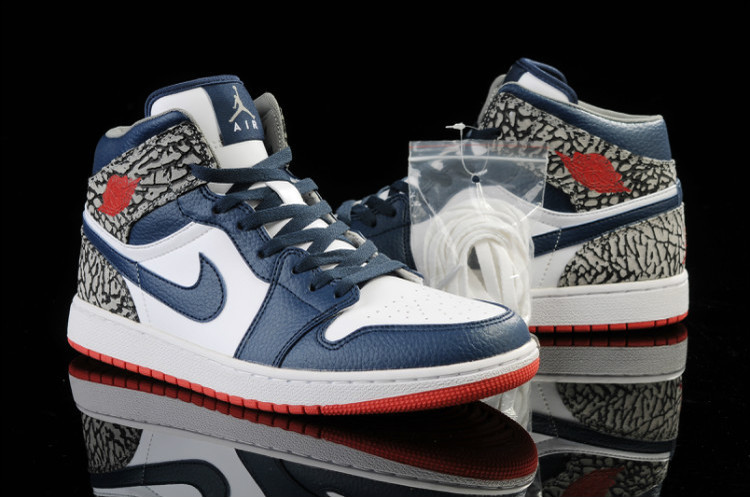 New Crack Jordan 1 Independence Day White Blue Red Shoes - Click Image to Close