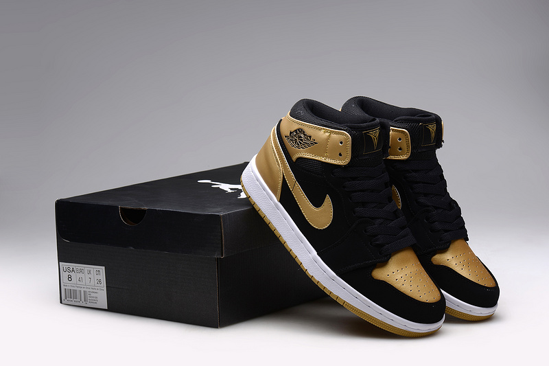 New Original Jordan 1 Retro Anthony Black Gold Shoes - Click Image to Close