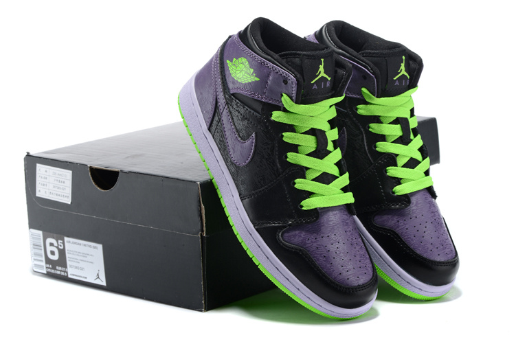 New Jordan 1 Retro Clown Black Purple Green Shoes136065 021 - Click Image to Close
