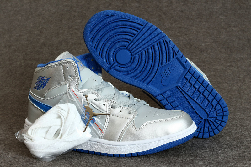 New Jordan 1 Retro Silver Blue White Shoes - Click Image to Close