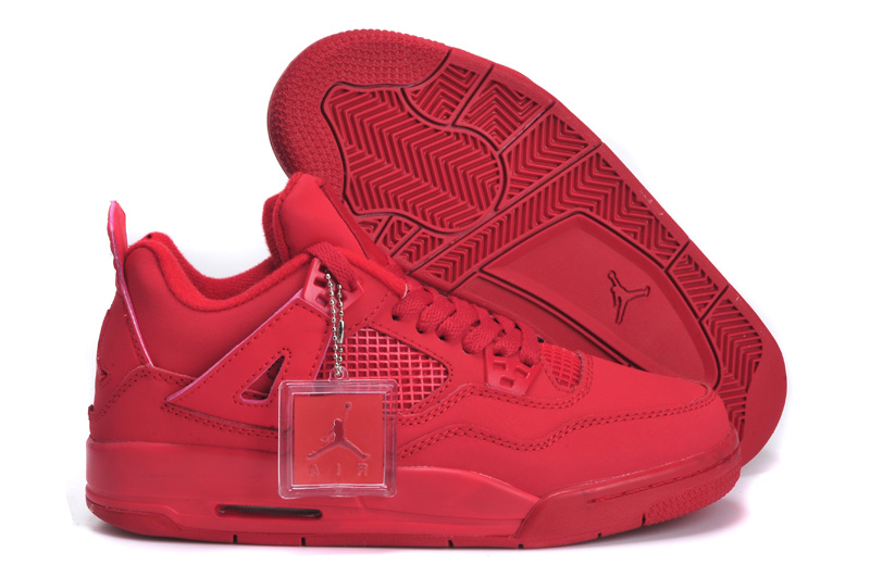 New Arrival Jordan 4 All Red Shoes For Women
