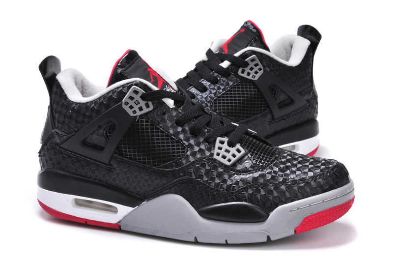 New Arrival Jordan 4 Black Grey Red Shoes