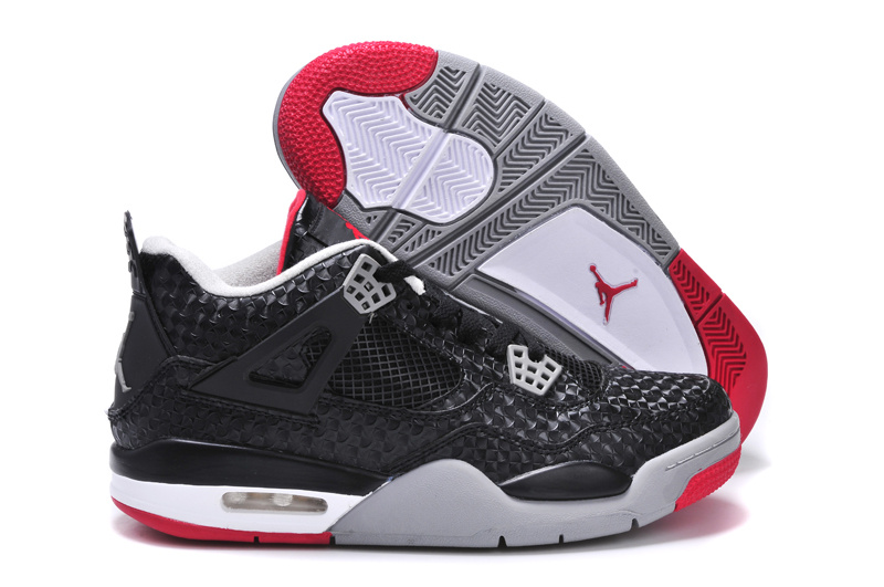 New Arrival Jordan 4 Black Grey Red Shoes