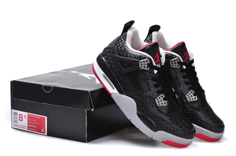 2013 Air Jordan 4 Black Grey Red Shoes - Click Image to Close