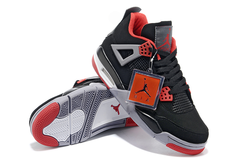 2013 Air Jordan 4 Black Grey Red Shoes