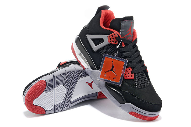 2013 Air Jordan 4 Black Grey Red Shoes - Click Image to Close