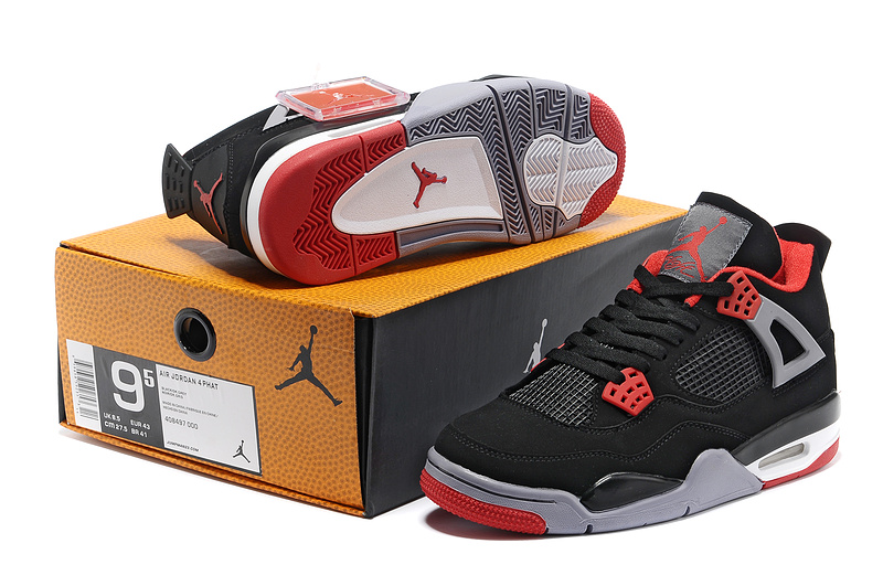 New Arrival Jordan 4 Black Grey Red Shoes