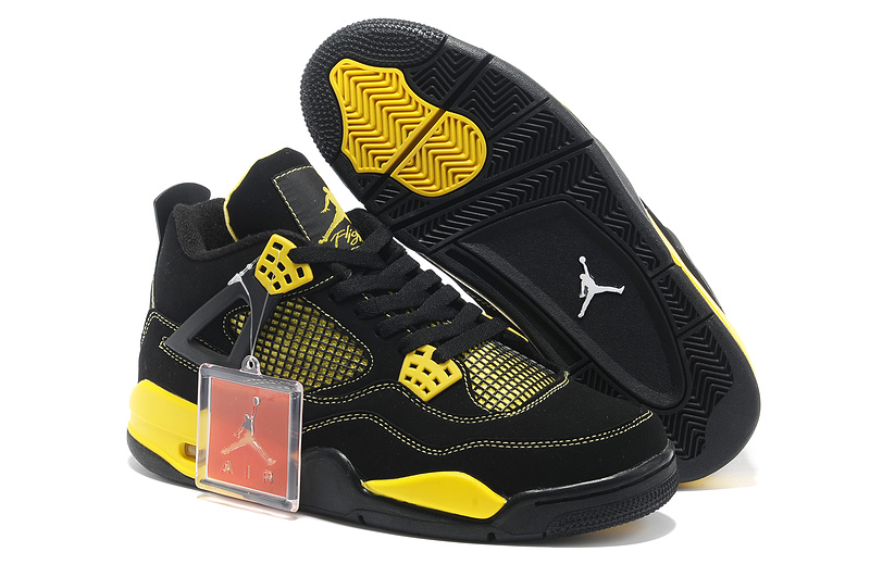 2013 Air Jordan 4 Black Yellow Shoes - Click Image to Close