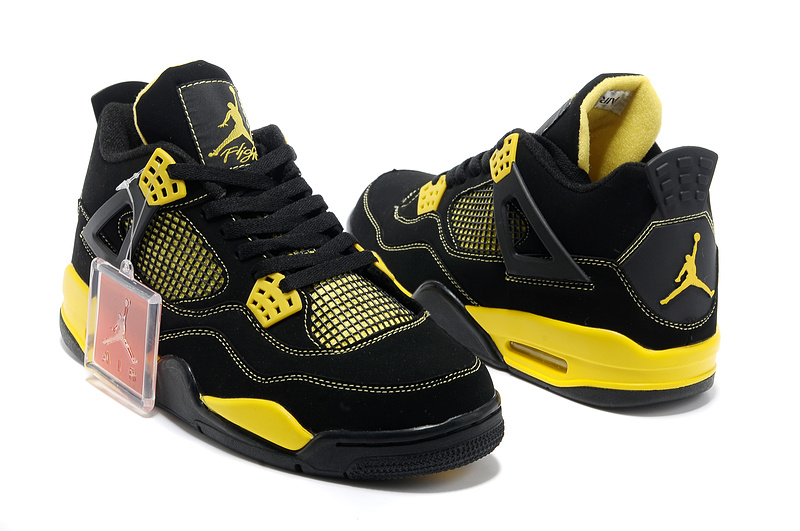 2013 Air Jordan 4 Black Yellow Shoes - Click Image to Close