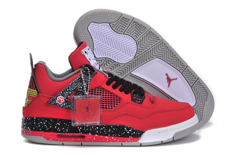 New Arrival Jordan 4 Red Black White Shoes For Women