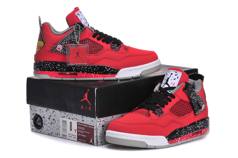 New Arrival Jordan 4 Red Black White Shoes For Women