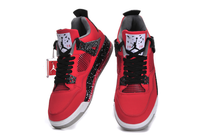 New Arrival Jordan 4 Red Black White Shoes For Women - Click Image to Close