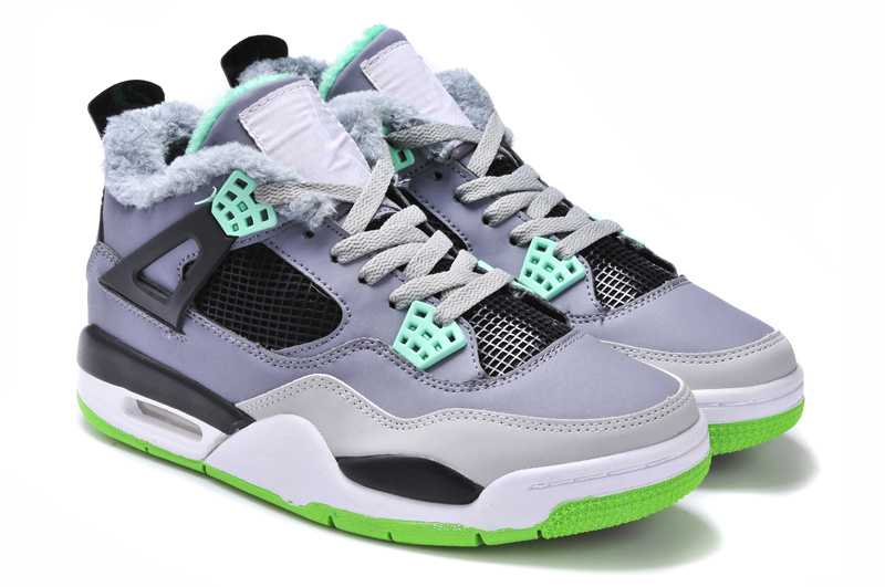 New Arrival Jordan 4 Retr Grey Black Green with Wool - Click Image to Close