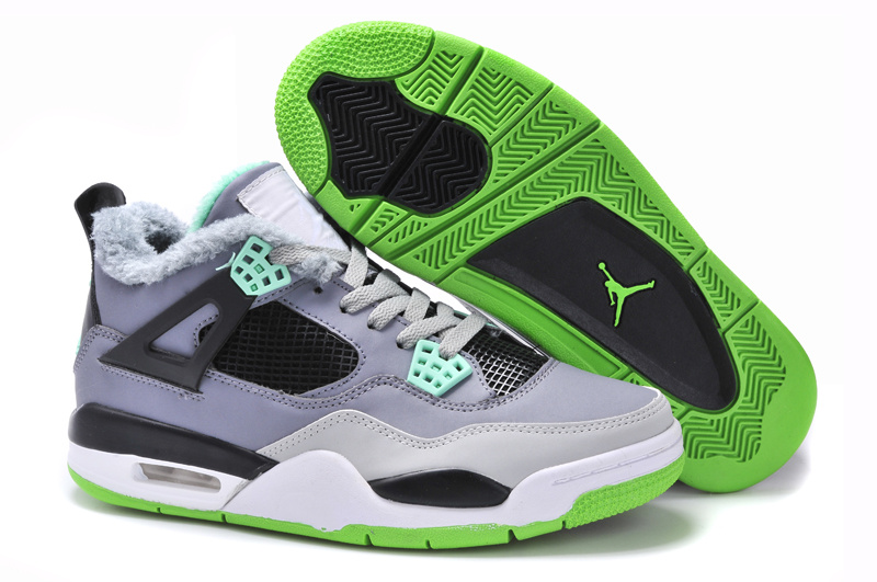 New Arrival Jordan 4 Retr Grey Black Green with Wool - Click Image to Close