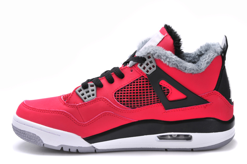 New Arrival Jordan 4 Retro Red Black White Grey with Wool - Click Image to Close
