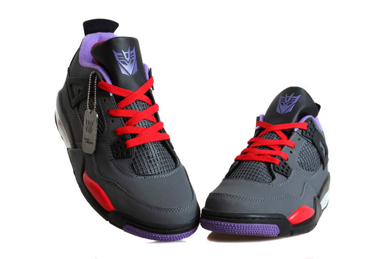 New Jordan 4 Retro Transformer Gey Black Red Blue Shoes - Click Image to Close