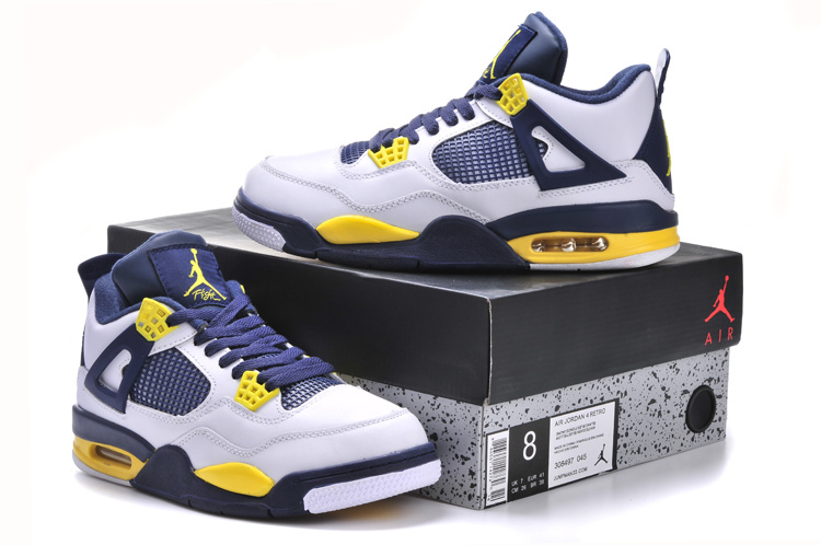 New Arrival Jordan 4 Retro White Black Yellow Shoes