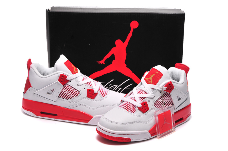 New Jordan 4 Retro White Red Shoes