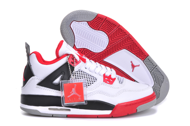 New Arrival Jordan 4 White Red Black Shoes For Women - Click Image to Close