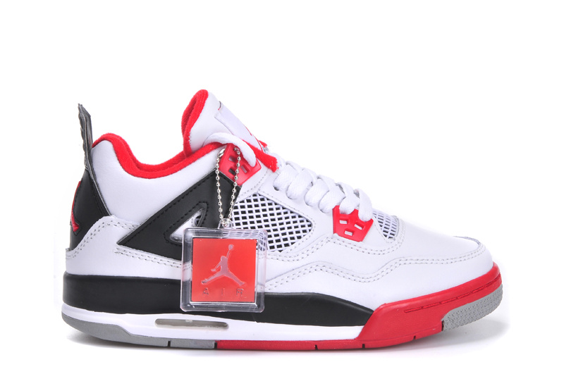 New Arrival Jordan 4 White Red Black Shoes For Women