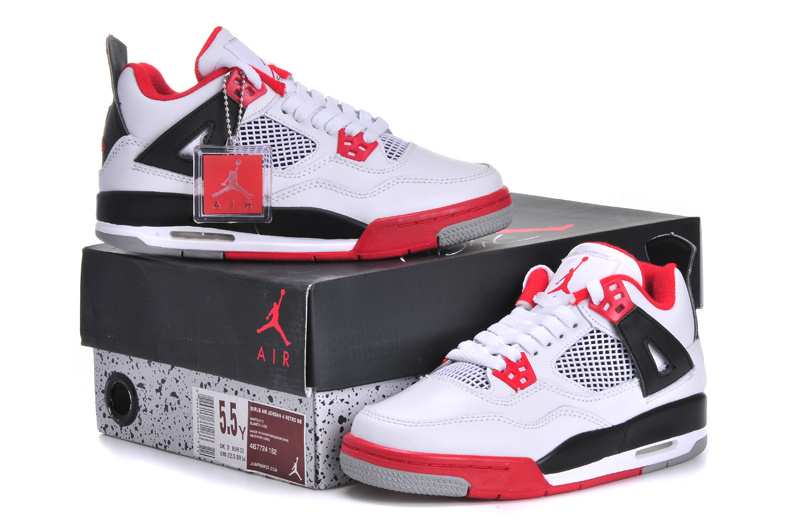 New Arrival Jordan 4 White Red Black Shoes For Women