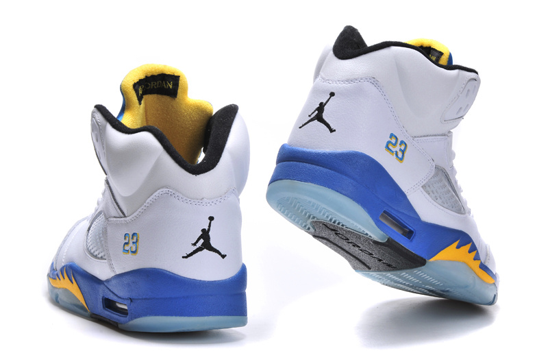 New Arrival Jordan 5 Retro White Bue Yellow Shoes - Click Image to Close