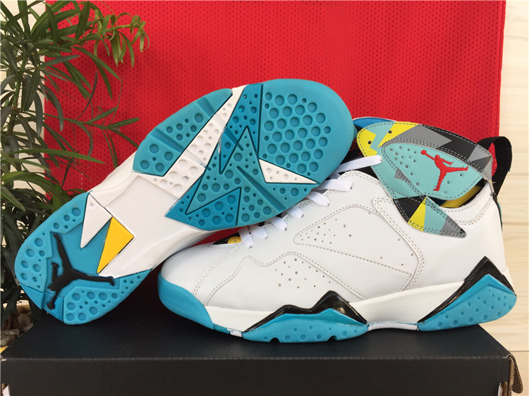 New Jordan 7 Shoes White Green Yellow - Click Image to Close