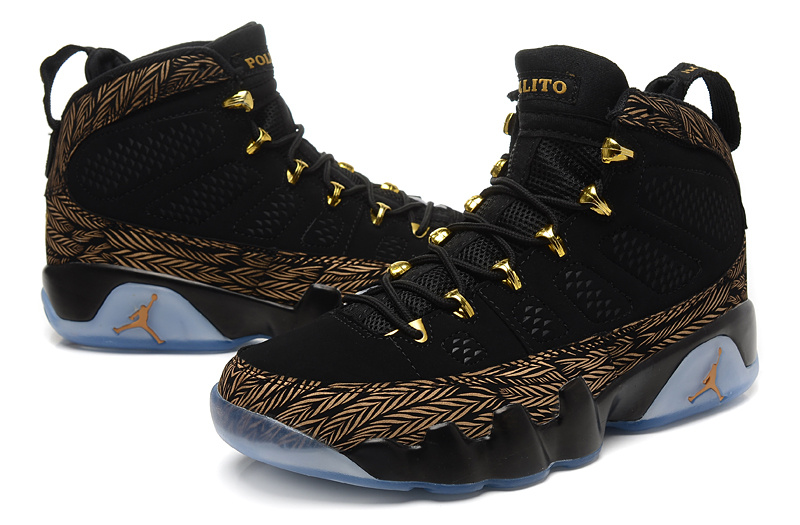 New Jordan 9 Retro Black Gold 17 Number On Back