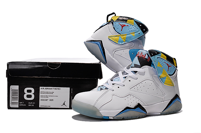 New Air Jordan 7 Retro White Baby Blue Yellow Shoes