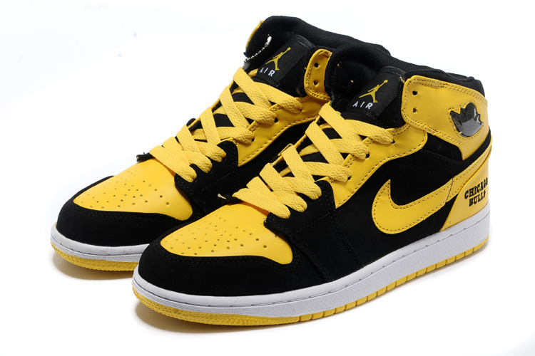 New Original Air Jordan 1 Black Yellow White Shoes