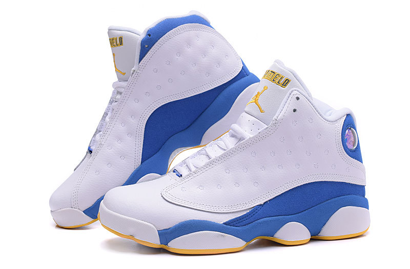 Nugget Jordan 13 Anthony White Blue Yellow Shoes - Click Image to Close