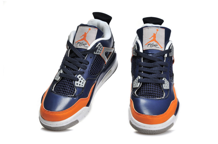 Official Air Jordan 4 Retro Blue Grey Orange Shoes