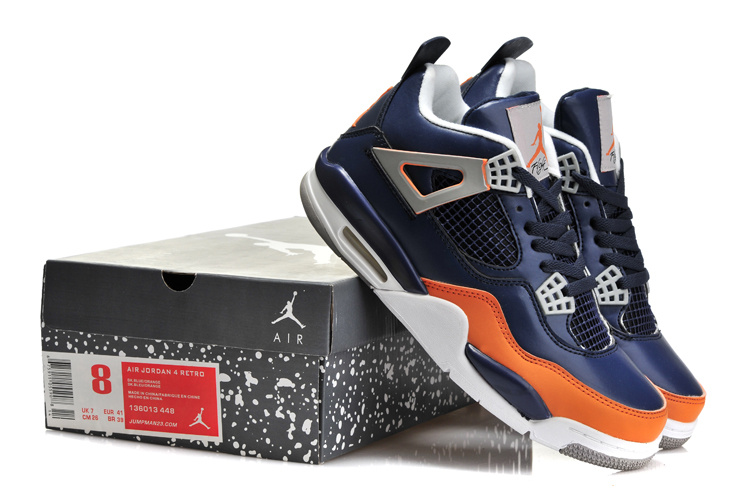 Official Air Jordan 4 Retro Blue Grey Orange Shoes