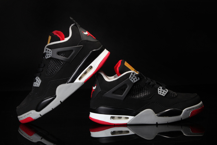 Original Air Jordan 4 Black White Red Shoes With Bulls