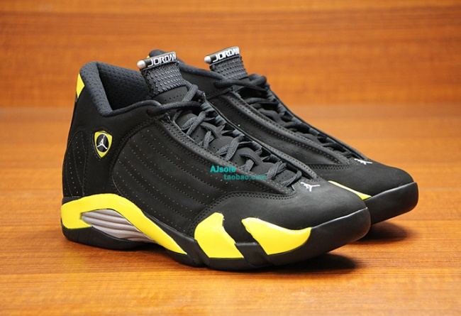 Original Jordan 14 Shoes Thunder Edition Black Yellow - Click Image to Close